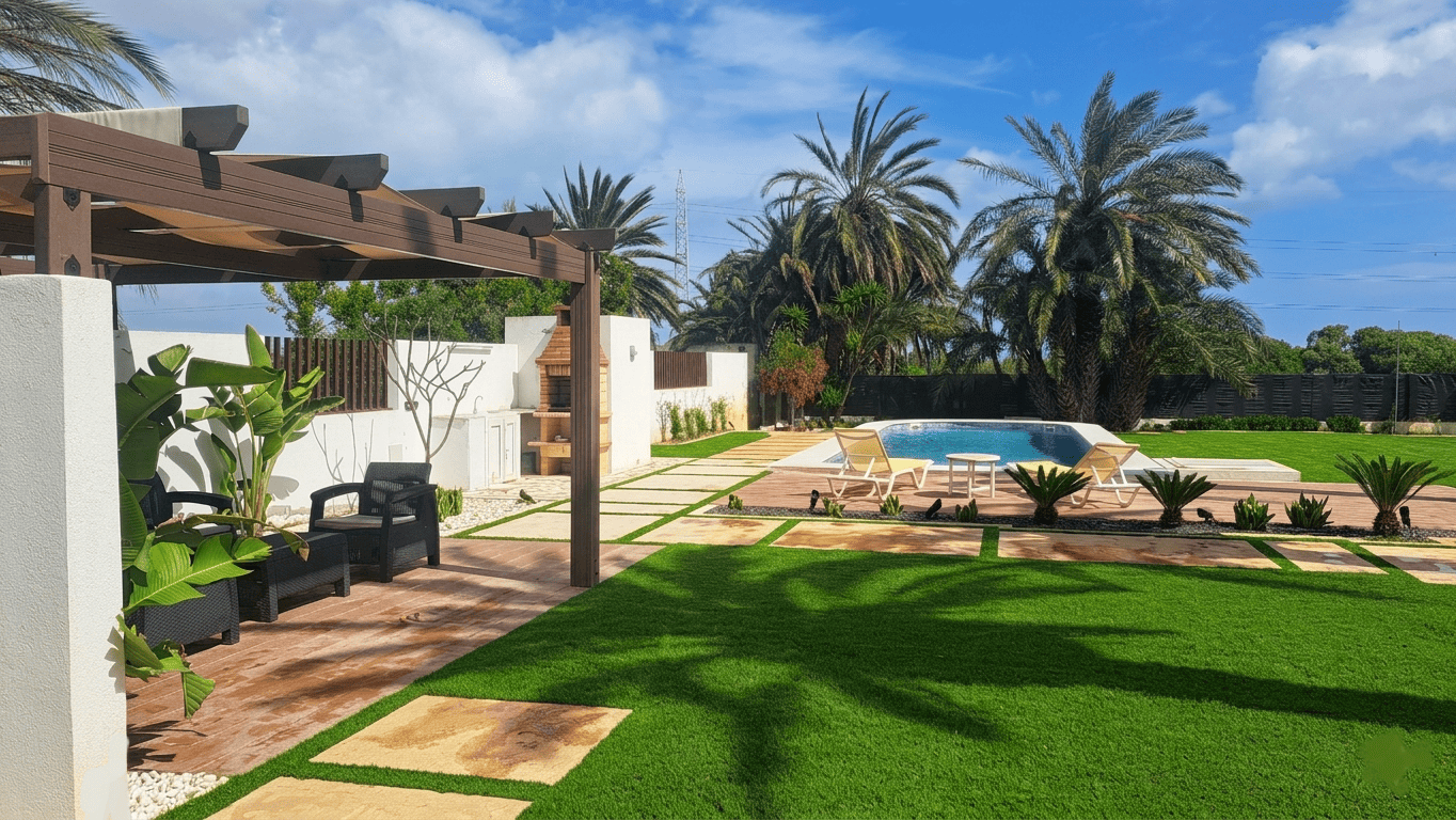 Vue 3D d'un jardin privé à Tunis - conception paysagère Verthème
